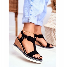 BUGO Ženske sandale na klin Black Rosa crna 2