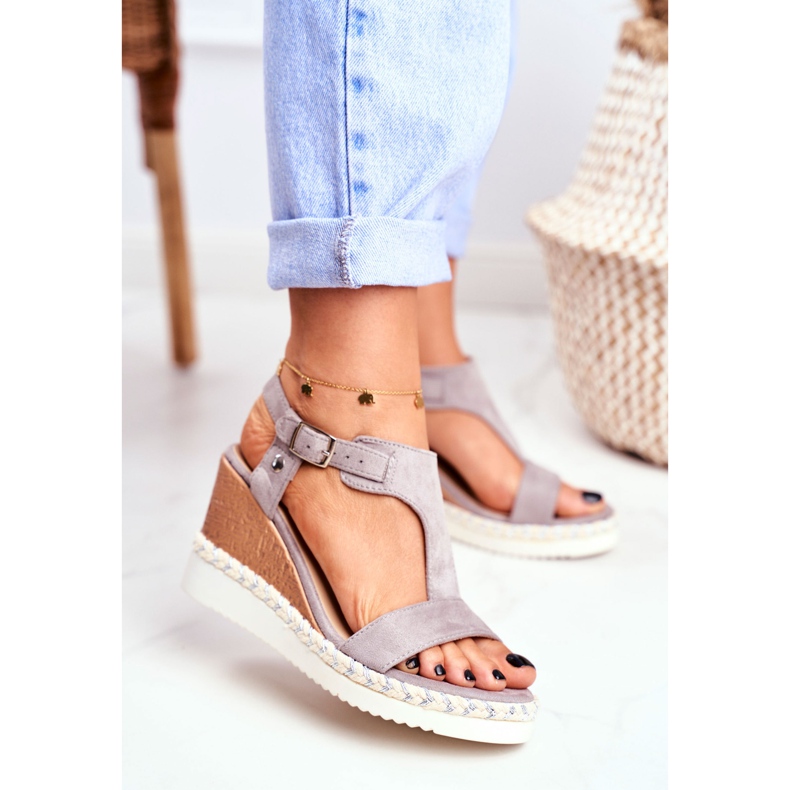 BUGO Ženske sandale na klin Siva Rosa 2