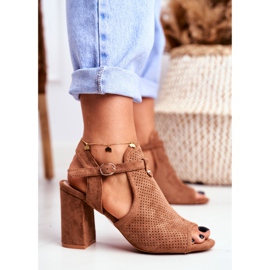 BUGO Ženske sandale na petu Ažur smeđe boje Kira smeđa 2