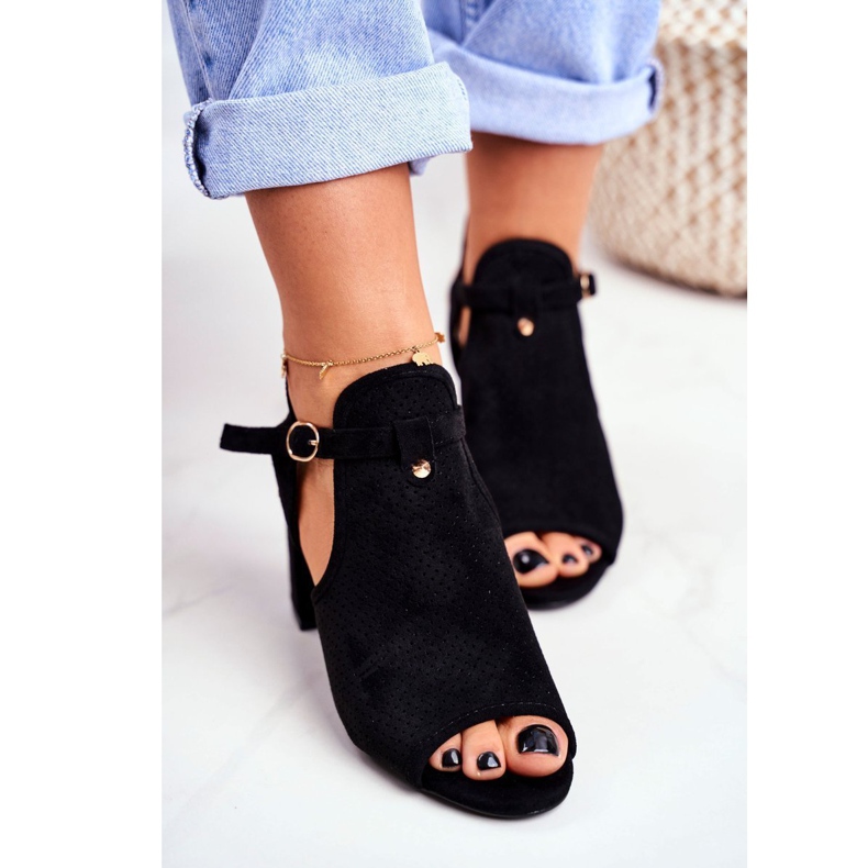 BUGO Ženske sandale na petu Ažur Crna Kira crno 1