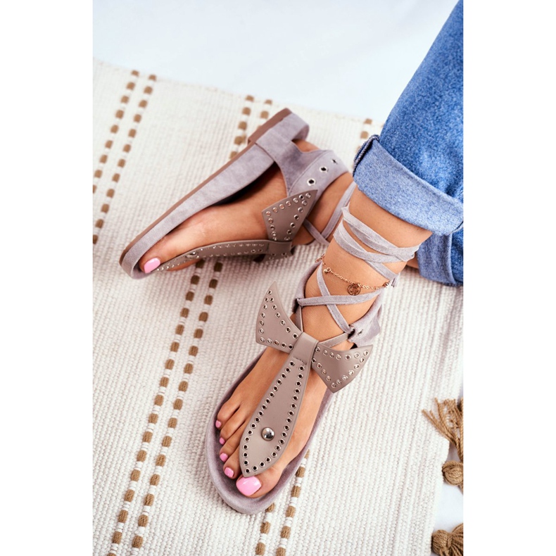 Lu Boo ženske sive sandale sa vezicama japanska Mara siva 3