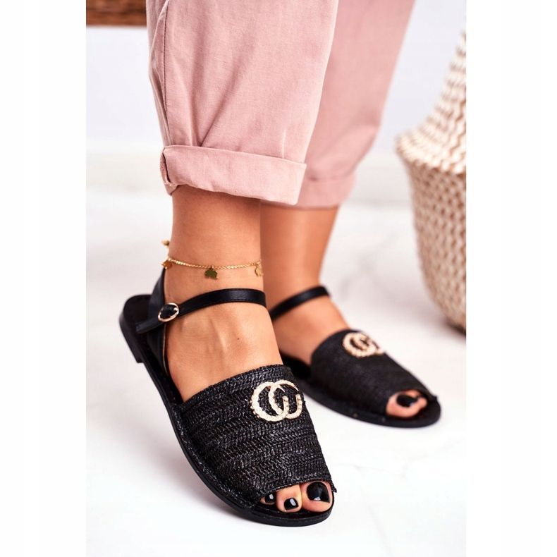 Crne ženske ravne sandale Lu Boo pletene Felicia crno 1