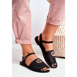 Crne ženske ravne sandale Lu Boo pletene Felicia crna 2