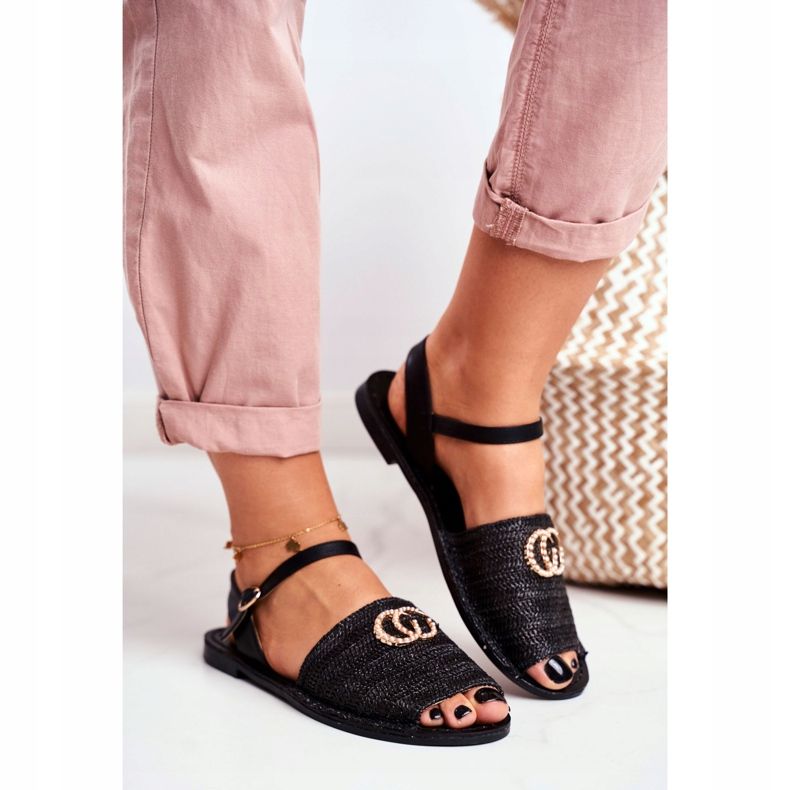 Crne ženske ravne sandale Lu Boo pletene Felicia crna 2