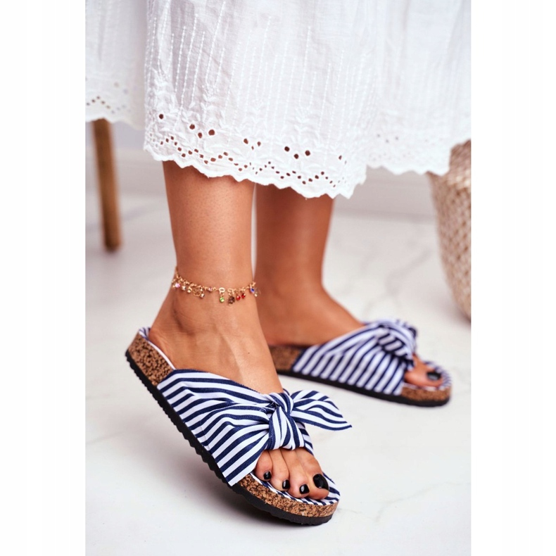 BUGO Ženske papuče s pin-up mašnicama tamnoplave boje Verrone bijela tamnoplava 1