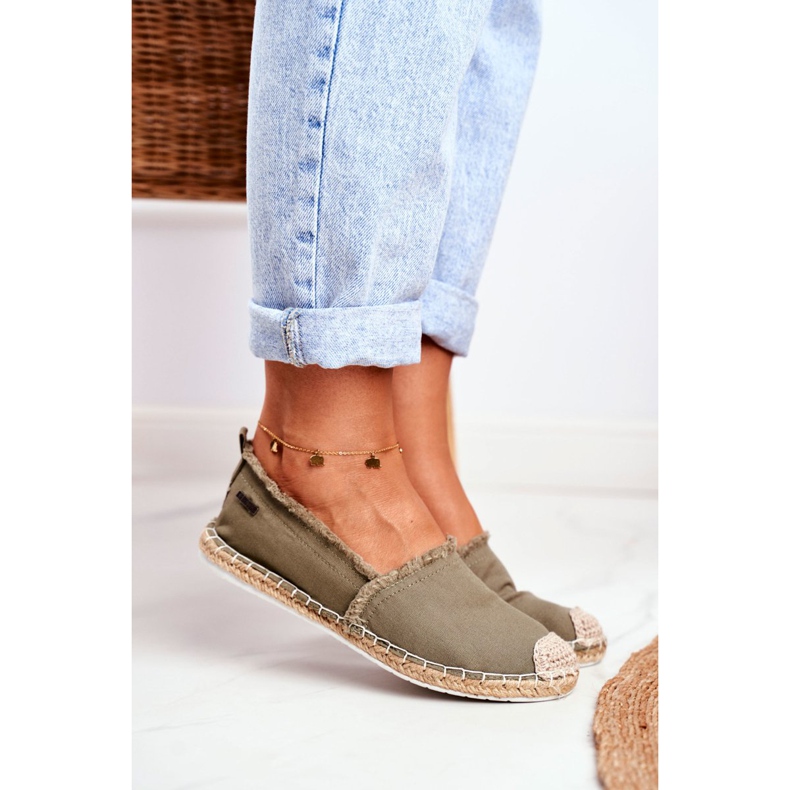 Ženske espadrile s pletenim potplatom, Khaki Big Star DD274760 zelena 2