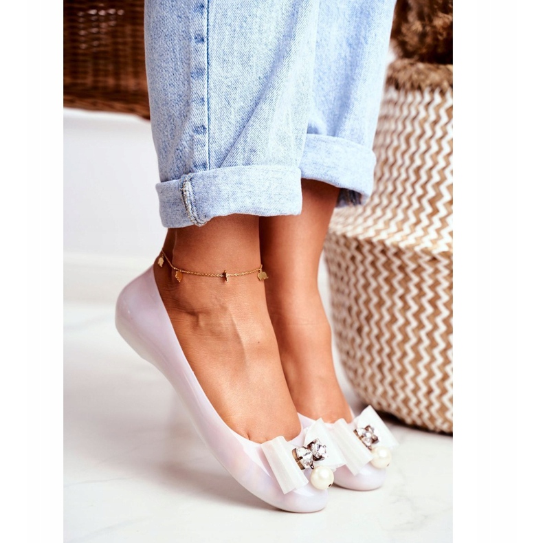 LU BOO Gumene balerinke Bijeli Meliski mašne Pearl Millie bijela 1