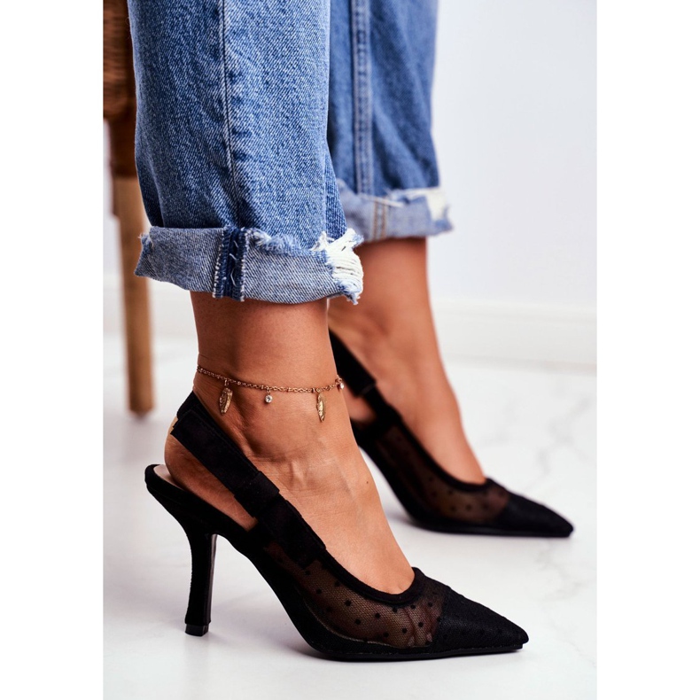 LU BOO Ženske Lolita mreža na štiklu crno 1