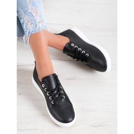 SHELOVET Ažurne tenisice s eko kožom crno 1