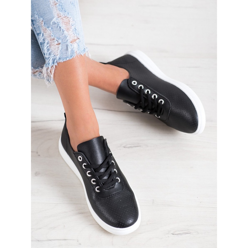 SHELOVET Ažurne tenisice s eko kožom crna 1