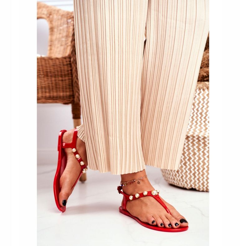 LU BOO Ženske gumene sandale Crvene japanke Biseri Denise crvena 2