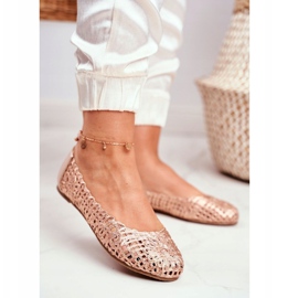 Lu Boo ženske balerinke ružičasto zlatno ažur pletene nošenje ružičasta 1
