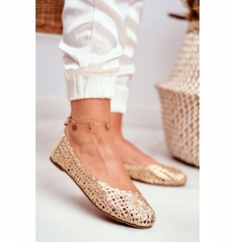 Ženske balerinke Lu Boo zlatne ažur pletene zlatni 2