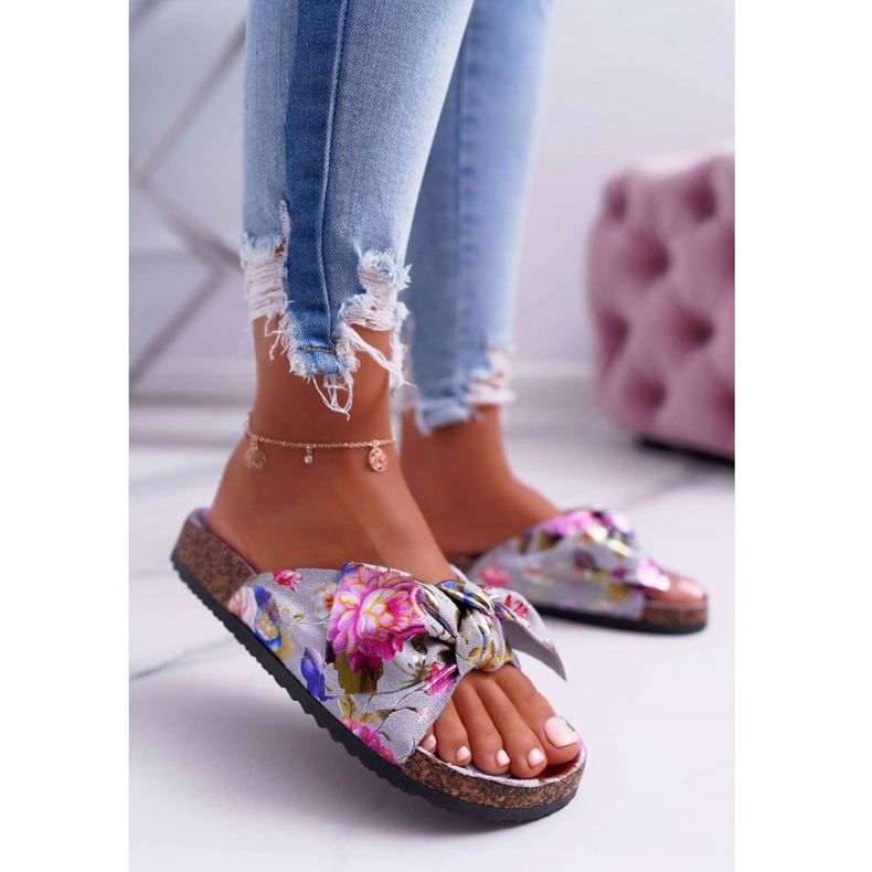 PS1 Ženske sive papuče na plutovom cvijeću Wendy's Bow ružičasta siva 2