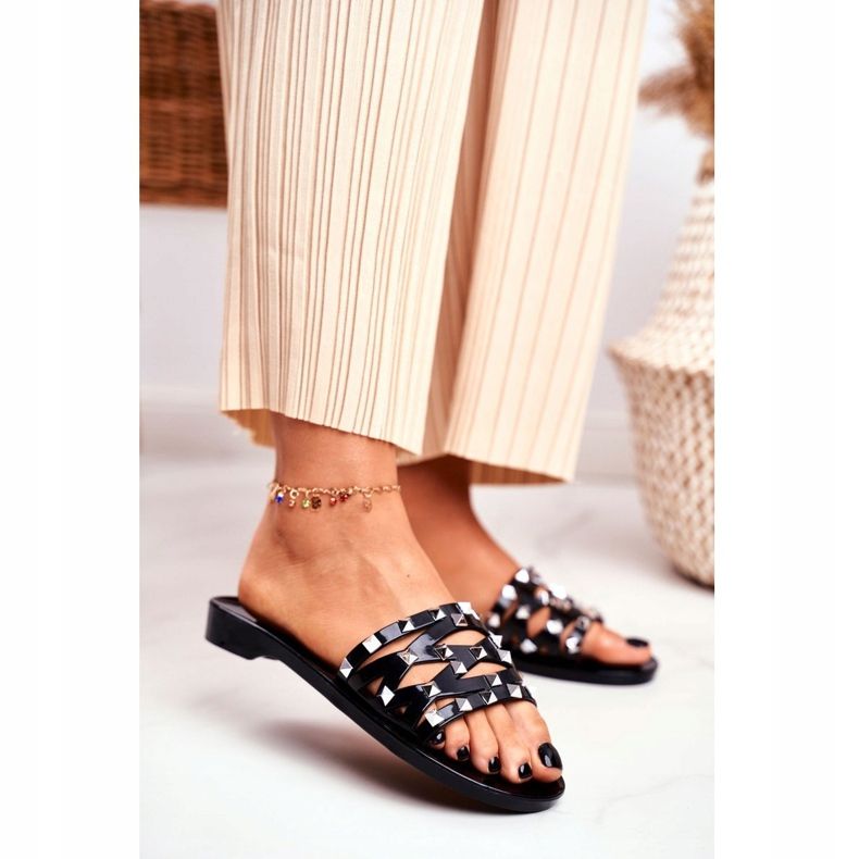 LU BOO Ženske crne papuče od gume crno 1