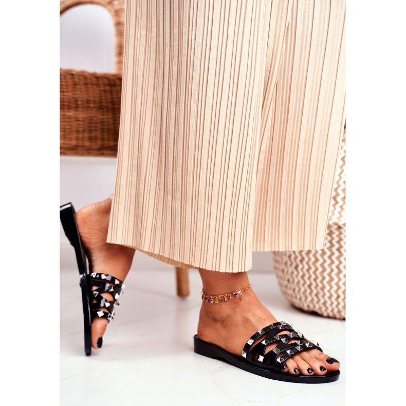 LU BOO Ženske crne papuče od gume crno 2