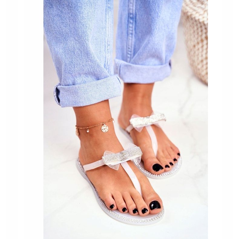 LU BOO Ženske gumene papuče bijele japanke Rhinestones Lou bijela 1