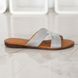 SHELOVET Elegantne srebrne papuče siva 2