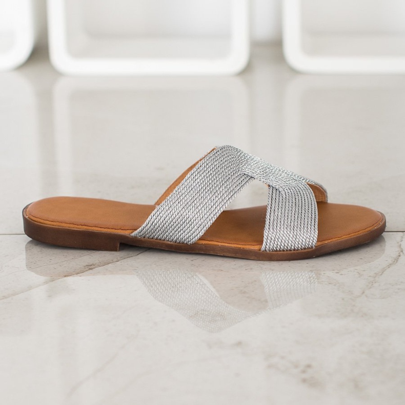 SHELOVET Elegantne srebrne papuče siva 2