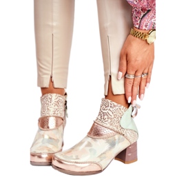 Ženske čizme na štiklu Maciejka Bež 03410-04 zelena zlatni 2