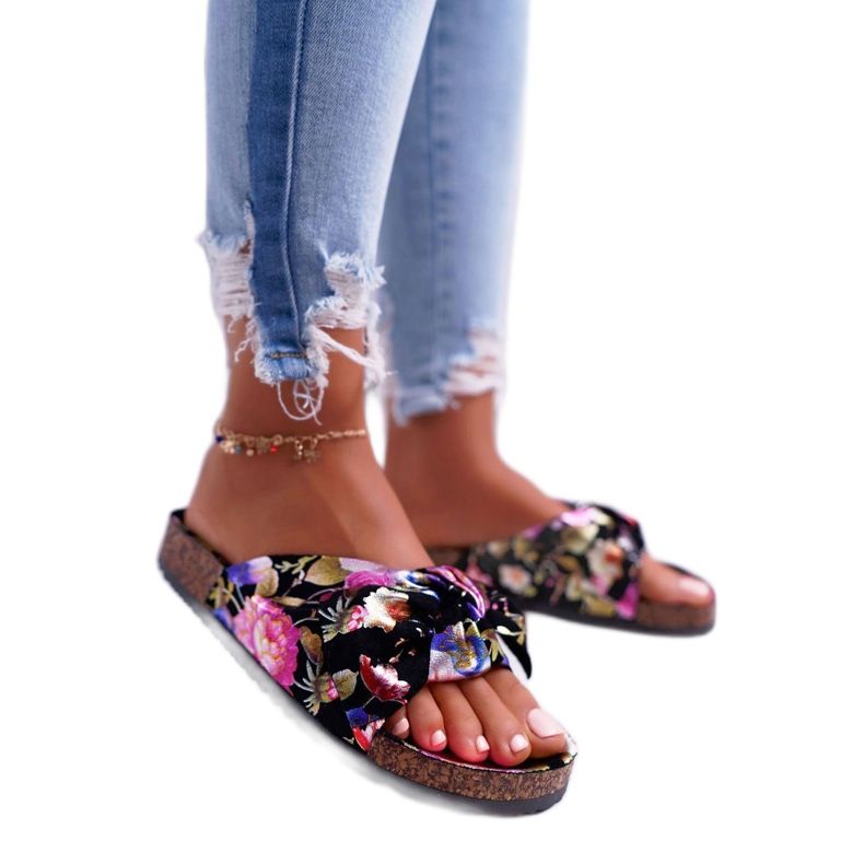 SEA Ženske crne papuče na plutovom cvijeću Wendy's Bow crno ljubičasta ružičasta zlatna 1