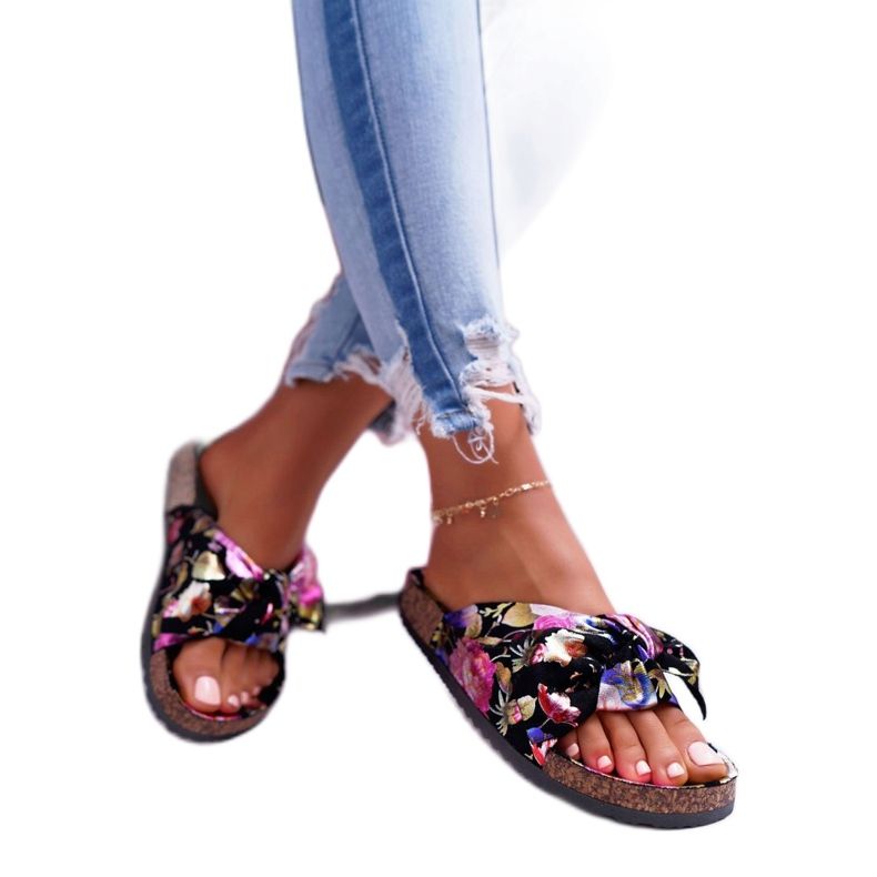 SEA Ženske crne papuče na plutovom cvijeću Wendy's Bow crna ljubičasta ružičasta zlatni 2