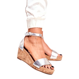 SEA Ženske sandale na klin srebrne MarryMe srebro 1