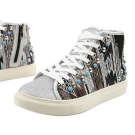Srebrne visoke tenisice bogato ukrašene D17-27027 srebro siva višebojan 1