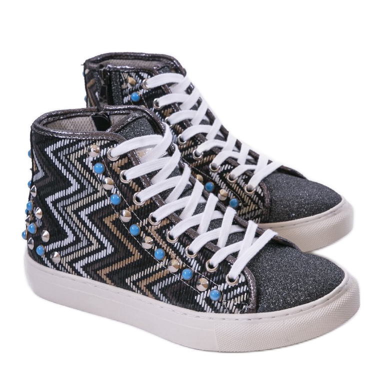 Crne visoke tenisice bogato ukrašene D17-27027 crna višebojan 1