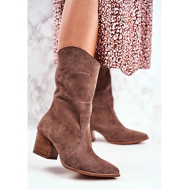 Ženske čizme na kožu s visokom potpeticom od kože Nubuck Cappuccino Nicole 2580 smeđa 1