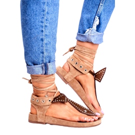 Lu Boo ženske smeđe vezane sandale Japanska Mara smeđa 2