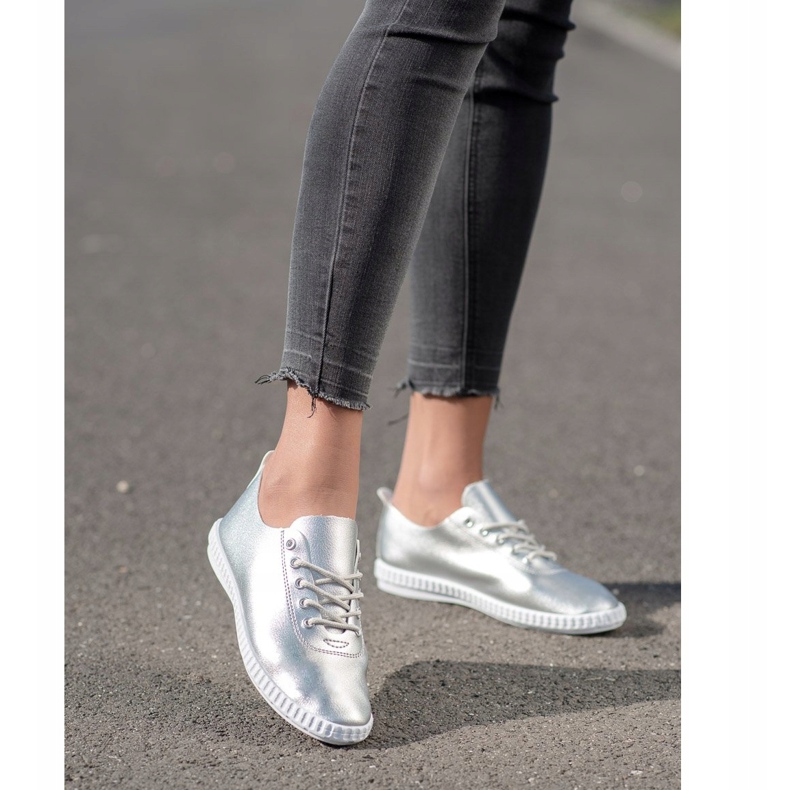 SHELOVET Srebrne tenisice s eko kožom srebro 1