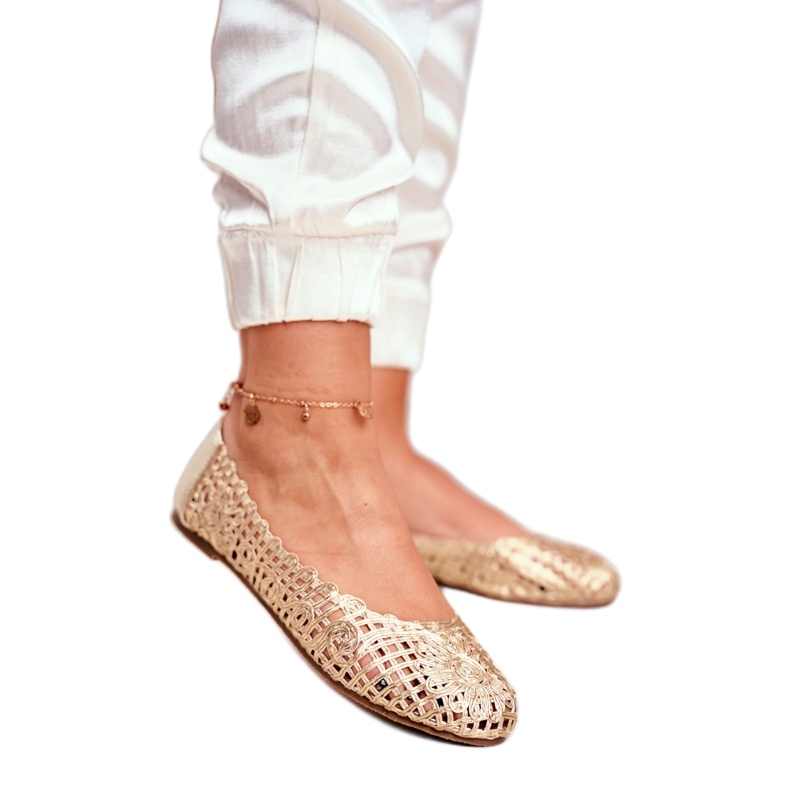 Ženske balerinke Lu Boo zlatne ažur pletene zlatni 2