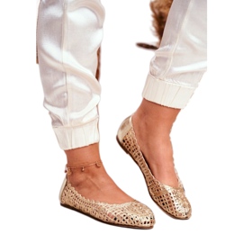 Ženske balerinke Lu Boo zlatne ažur pletene zlatni 1