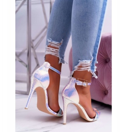 Ženske sandale na visoku petu Lu Boo Opalescent Debbi bijela ružičasta srebro 2