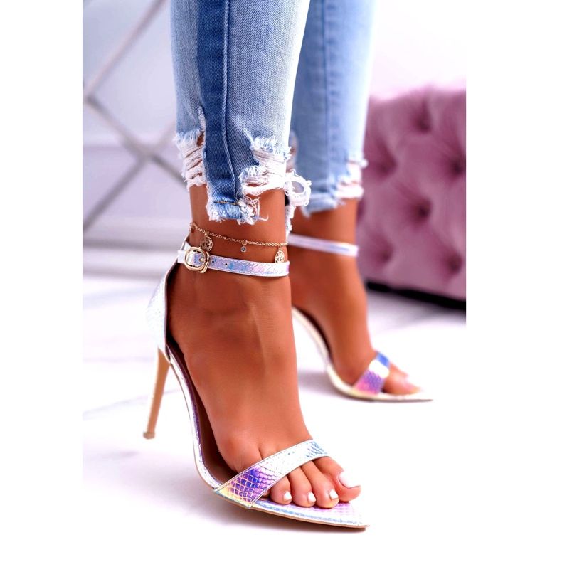 Ženske sandale na visoku petu Lu Boo Opalescent Debbi bijela ružičasta srebro 1