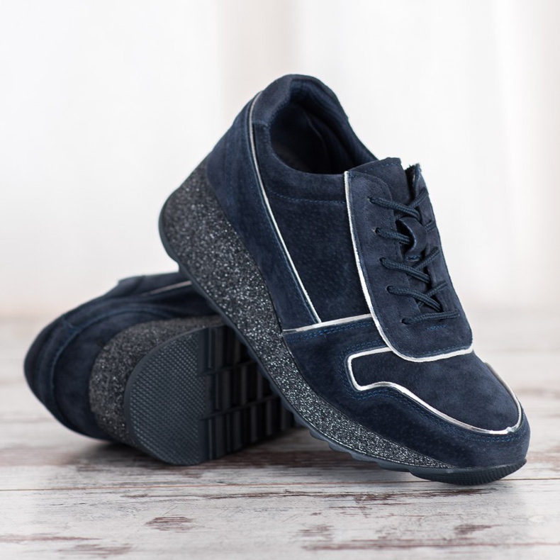 Filippo Kožne tenisice sa svjetlucavom platformom plava 2