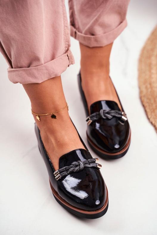 Vinceza Ženske crne mokasine lakirane na klinu Abba crno siva 3