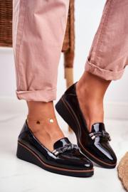 Vinceza Ženske crne mokasine lakirane na klinu Abba crna siva 1