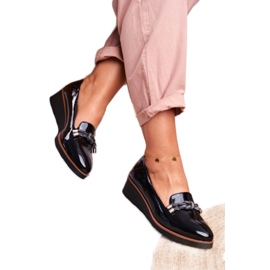 Vinceza Ženske crne mokasine lakirane na klinu Abba crno siva 2