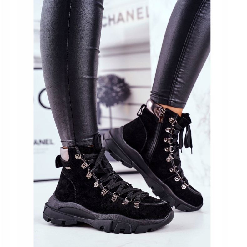 Ženske cipele za treking Trappers Kožna antilop Big Star GG274893 crno 2