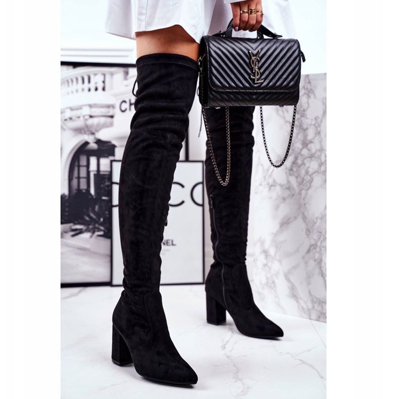 S.Barski Ženske čizme na petu, antilop, crna Milwa crno 2