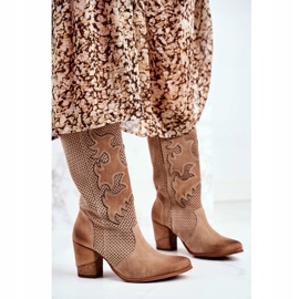 Exquisite Ženske gležnjače na visoku petu Bež kožna ružmarin 2