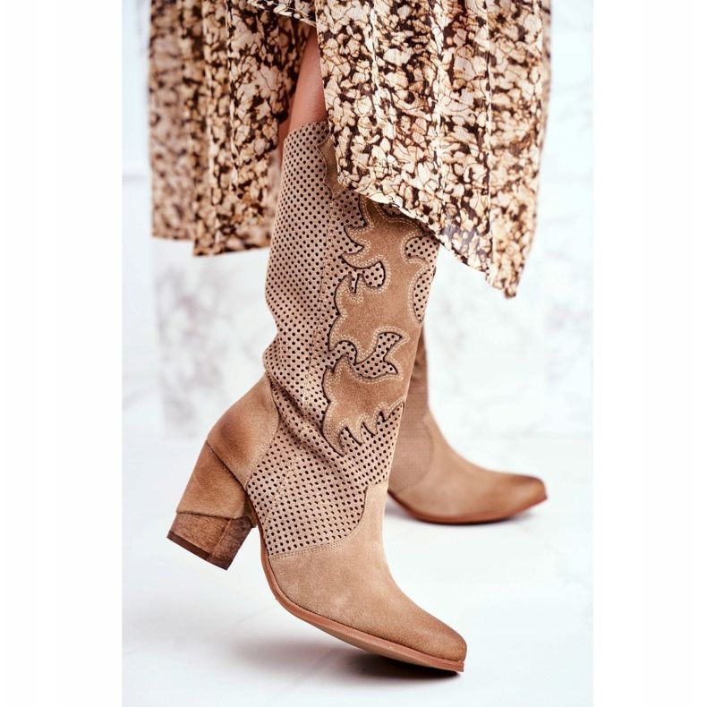 Exquisite Ženske gležnjače na visoku petu Bež kožna ružmarin 1