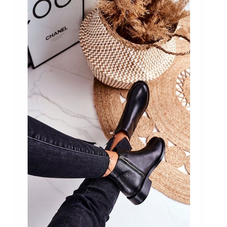 S.Barski Ženske čizme Tople čizme Chelsea Koža s ravnom petom Crna Fernir crno 1