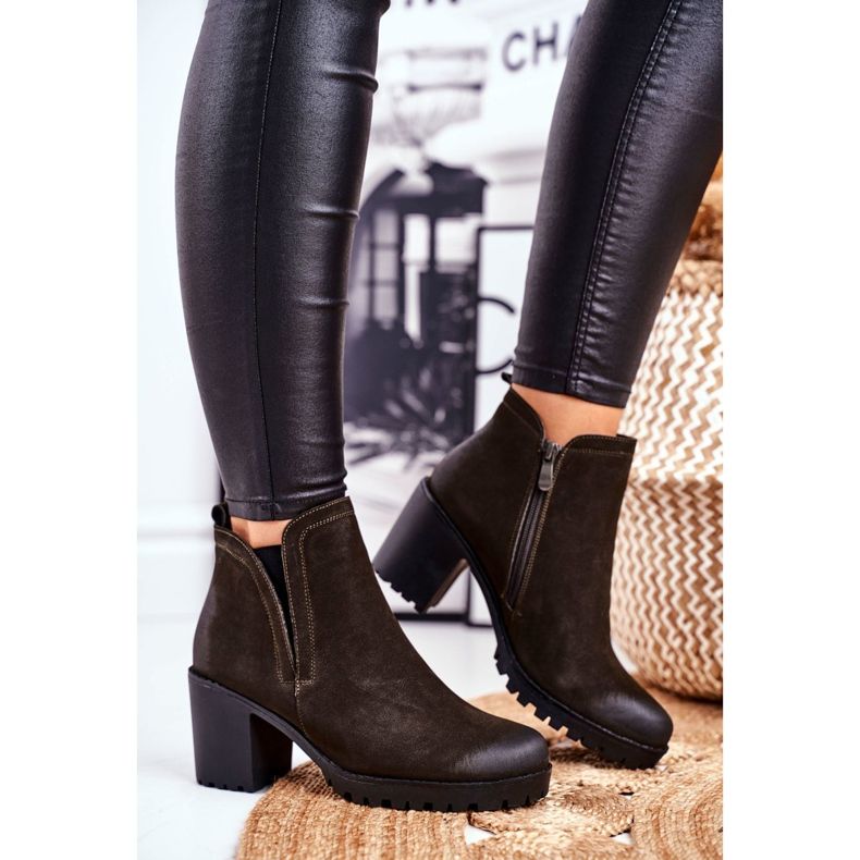 S.Barski Ženske čizme na petu tople Khaki Veronica smeđa 2