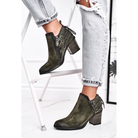 Ženske čizme na petu Maciejka proljetna kožna maslina 04812-24 zelena 2