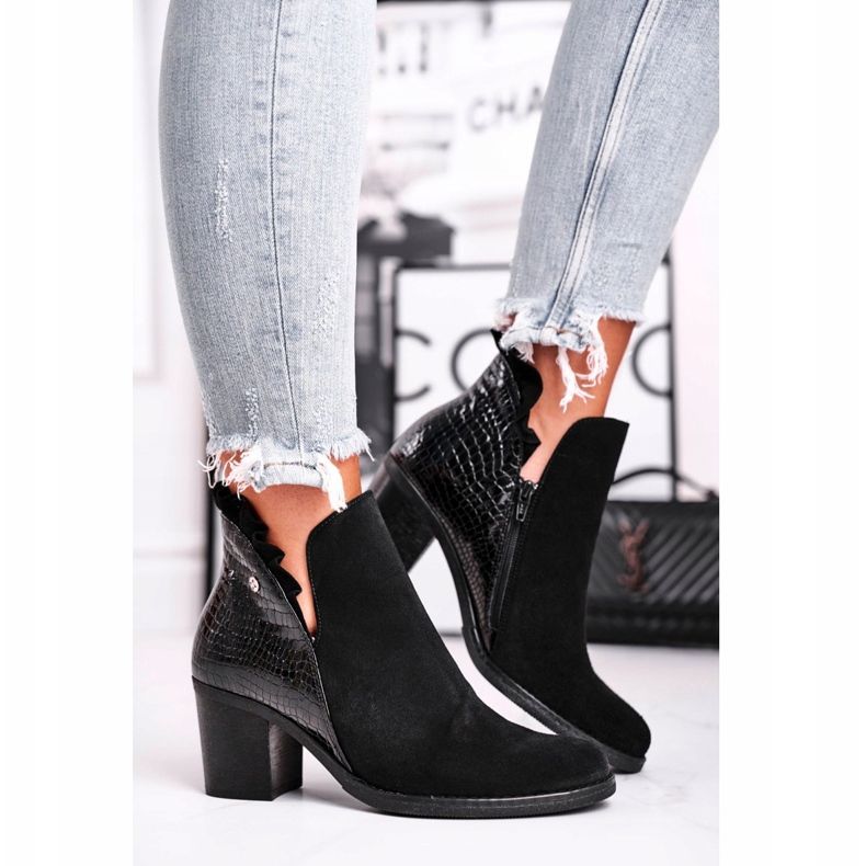 Ženske čizme na petu, kožna opruga Maciejka Crna 04833-01 crno 2