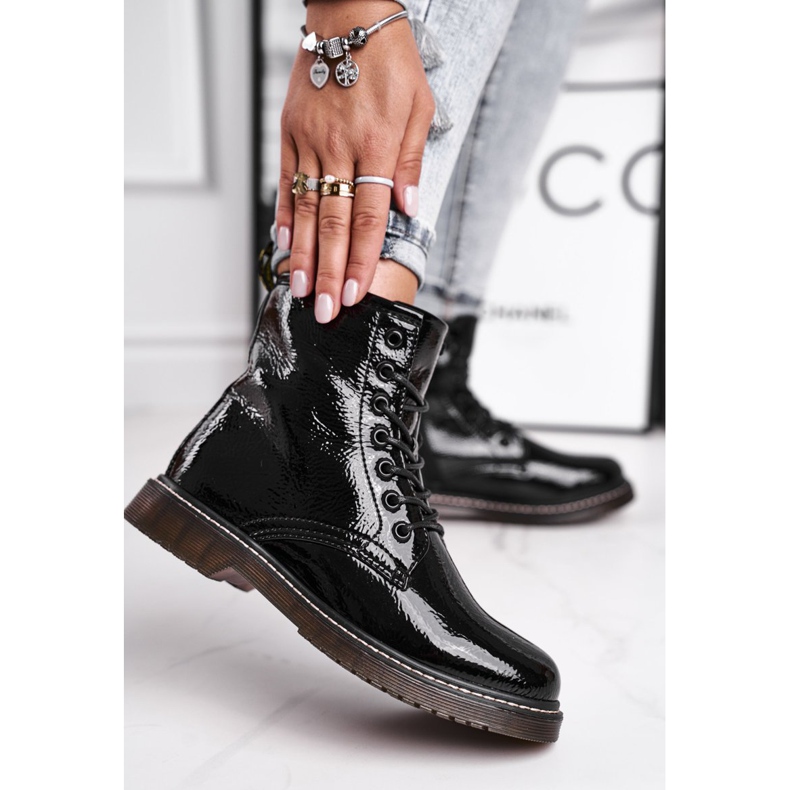 EVE Ženske čizme Lakirane zamke Čizme Crna Marita crno 2