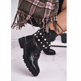 FE1 Ženske ravne visoke čizme crne s biserima Mishigan crno 1